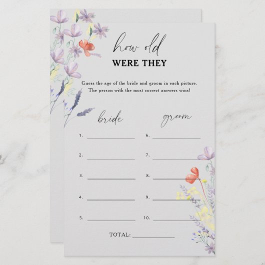 Gray Boho Floral Hoe oud waren ze in het bruidsspe (Voorkant / Achterkant)