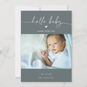 Gray Boho Photo Hello Baby Announcement Card Kaart (Voorkant)