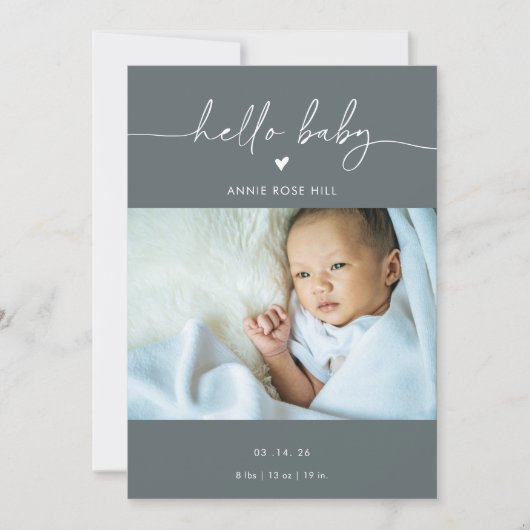 Gray Boho Photo Hello Baby Announcement Card Kaart (Voorkant)