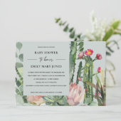 GRAY BOHO PINK FLORAL CACTUS FOLIAGE BABY SHOWER KAART (Staand voorkant)