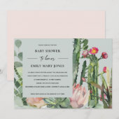 GRAY BOHO PINK FLORAL CACTUS FOLIAGE BABY SHOWER KAART (Voorkant / Achterkant)