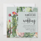 GRAY BOHO PINK FLORAL DESERT CACTI FOLIAGE WEDDING KAART (Voorkant)