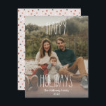 Gray Boho Polka Dot Gradiënt Volledige foto Feestdagenkaart<br><div class="desc">Deze grijze boho polka-puntgradiënt met volledige fotovakantiekaart is perfect voor uw moderne bohemische boerderij-geïnspireerde feestelijke groet. Het klassieke rustige, maar delicate, handgetekende lettertype geeft het een oorvolle blik, terwijl het schattig en eenvoudig blijft. De polka stippen komen in de aardtoon van rood, sage groen, wazige roze, terracotta, roest, en bruin....</div>