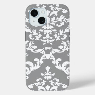 Gray Bold Damask @ Emporiomoffa iPhone 15 Case