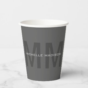 Gray Bold Monogram Modern Minimalist Name Initiale Papieren Bekers