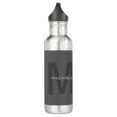 Gray Bold Monogram Modern Minimalist Name Initiale Waterfles (Links)