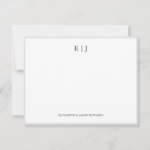 Gray Border Couple Monogram Initialen op maat Notitiekaartje