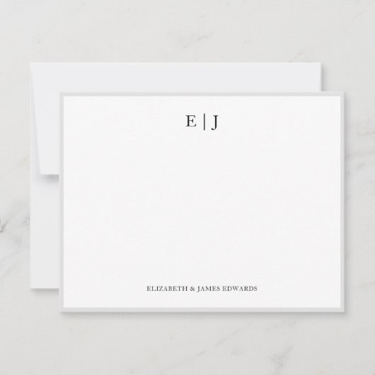 Gray Border Couple Monogram Initialen op maat Notitiekaartje (Voorkant)
