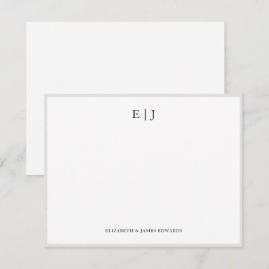 Gray Border Couple Monogram Initialen op maat Notitiekaartje (Voorkant / Achterkant)