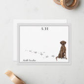 Gray Border Monogram van Chocolate Labrador Retrie Notitiekaartje (Voorkant / Achterkant in situ)
