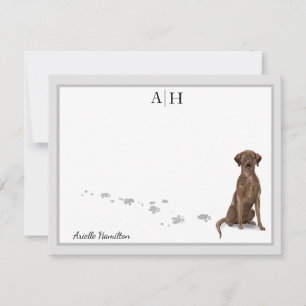 Gray Border Monogram van Chocolate Labrador Retrie Notitiekaartje