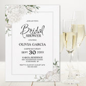 Gray Border White Floral Bridal Shower Invitation Kaart
