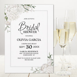 Gray Border White Floral Bridal Shower Invitation Kaart
