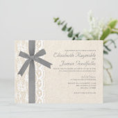 Gray Bow & Lace Wedding Invitations Kaart (Staand voorkant)