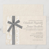 Gray Bow & Lace Wedding Invitations Kaart (Voorkant / Achterkant)