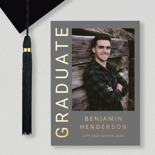 Gray Boy Foto Gold Foil Afstuderen kondiging Folie Uitnodiging