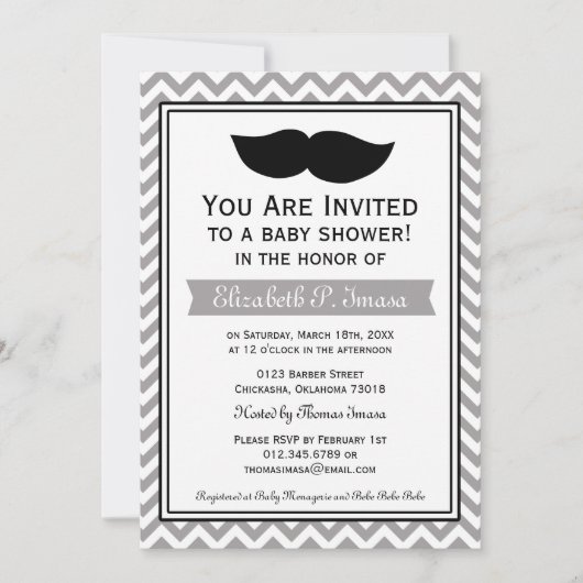 Gray Boy Mustache Chevron Baby shower Kaart (Voorkant)