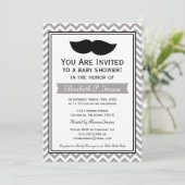 Gray Boy Mustache Chevron Baby shower Kaart (Staand voorkant)