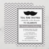 Gray Boy Mustache Chevron Birthday Party Kaart (Voorkant / Achterkant)
