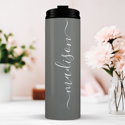 Gray Bridesmaid Stylish Signature Script Name Thermosbeker