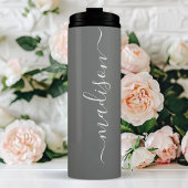 Gray Bridesmaid Stylish Signature Script Name Thermosbeker