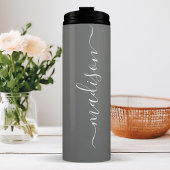 Gray Bridesmaid Stylish Signature Script Name Thermosbeker
