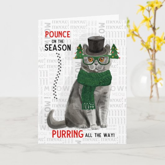 Gray British Shorthair Cat Funny Kerstmis Kaart (Gele Bloem)