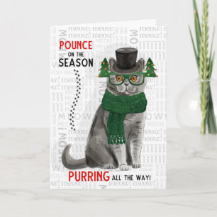 Gray British Shorthair Cat Funny Kerstmis Kaart