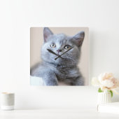 Gray British Shorthair Cat Vierkante Klok (Huis)