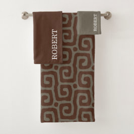  Gray &Brown Abstract Pattern personalized name Bad Handdoek
