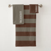  Gray &Brown Strips Pattern Custom Name Bad Handdoek (Insitu)