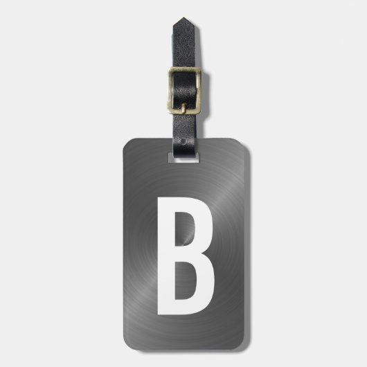 Gray Brushed Metallic Monogram Initial Bagagelabel (Voorkant verticaal)