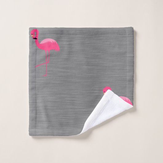 GRAY BRUSHED TEXTURE FLAMINGO BATHROOM TOWEL SET BAD HANDDOEK (Wasdoekje)