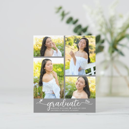 Gray Budget Afstuderen 4 Foto Script Invitation (Staand voorkant)