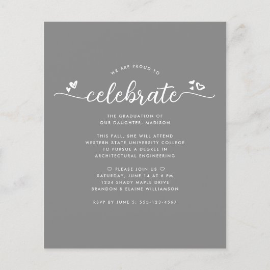 Gray Budget Afstuderen 4 Foto Script Invitation (Achterkant)