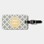 Gray & Buff Modern Moroccan Quatrefoil Monogram Bagagelabel (Voorkant horizontaal)