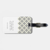 Gray & Buff Modern Moroccan Quatrefoil Monogram Bagagelabel (Achterkant horizontaal)