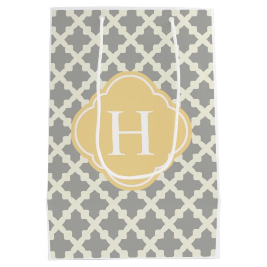 Gray & Buff Modern Moroccan Quatrefoil Monogram Medium Cadeauzakje (Achterkant)
