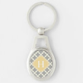 Gray & Buff Modern Moroccan Quatrefoil Monogram Sleutelhanger (Voorkant)