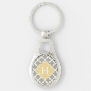 Gray & Buff Modern Moroccan Quatrefoil Monogram Sleutelhanger