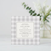 Gray Buffalo Plaid Baby shower Invitation Kaart (Staand voorkant)