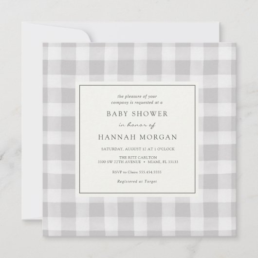 Gray Buffalo Plaid Baby shower Invitation Kaart (Voorkant)