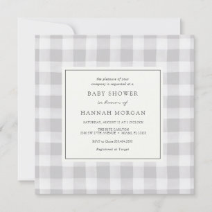 Gray Buffalo Plaid Baby shower Invitation Kaart