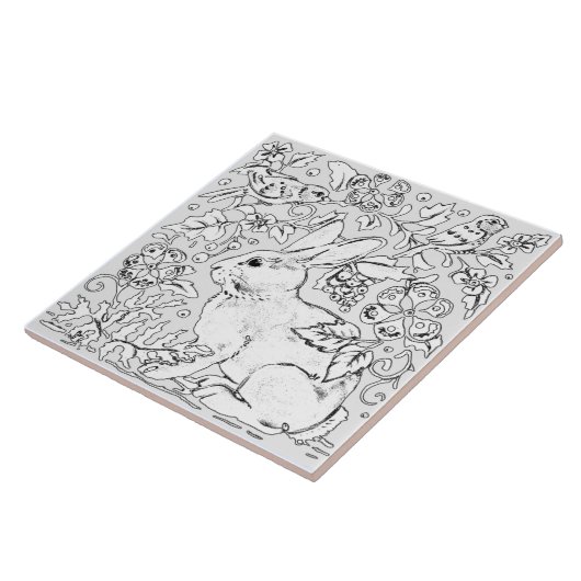 Gray Bunny Rabbit Bird Draal Artistic Tegeltje (Zijkant)