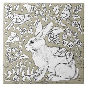 Gray Bunny Rabbit Bird Sketch Tekening Tegeltje
