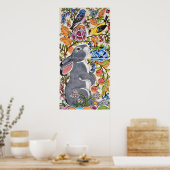 Gray Bunny Rabbit Jacobean Floral Bird Tegel Poste Poster (Keuken)