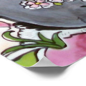 Gray Bunny Rabbit Jacobean Floral Bird Tegel Poste Poster (Hoek)