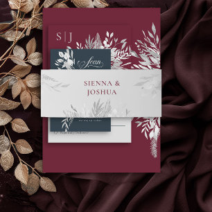 Gray Burgundy Botanical Foliage Personalized Uitnodigingen Wikkel