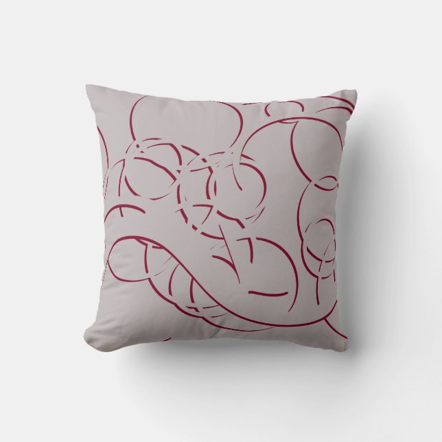 Gray & Burgundy Modern Elegant Abstract Swirls Kussen (Voorkant)
