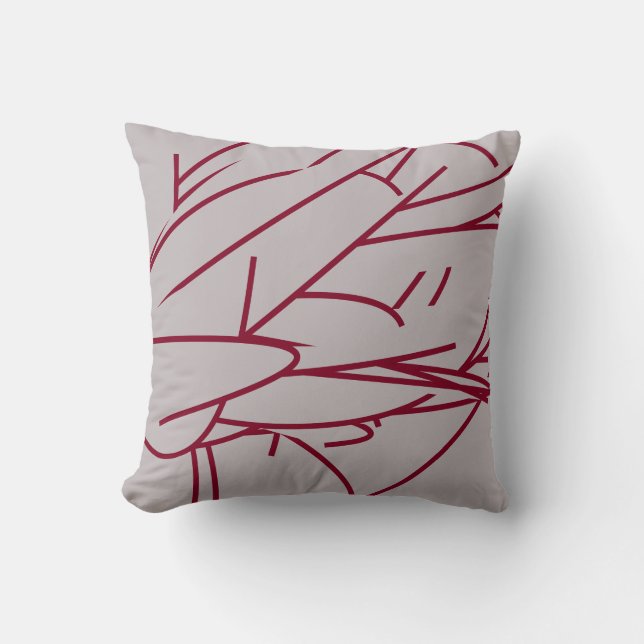 Gray & Burgundy Modern Elegant Abstracte doether Kussen (Voorkant)